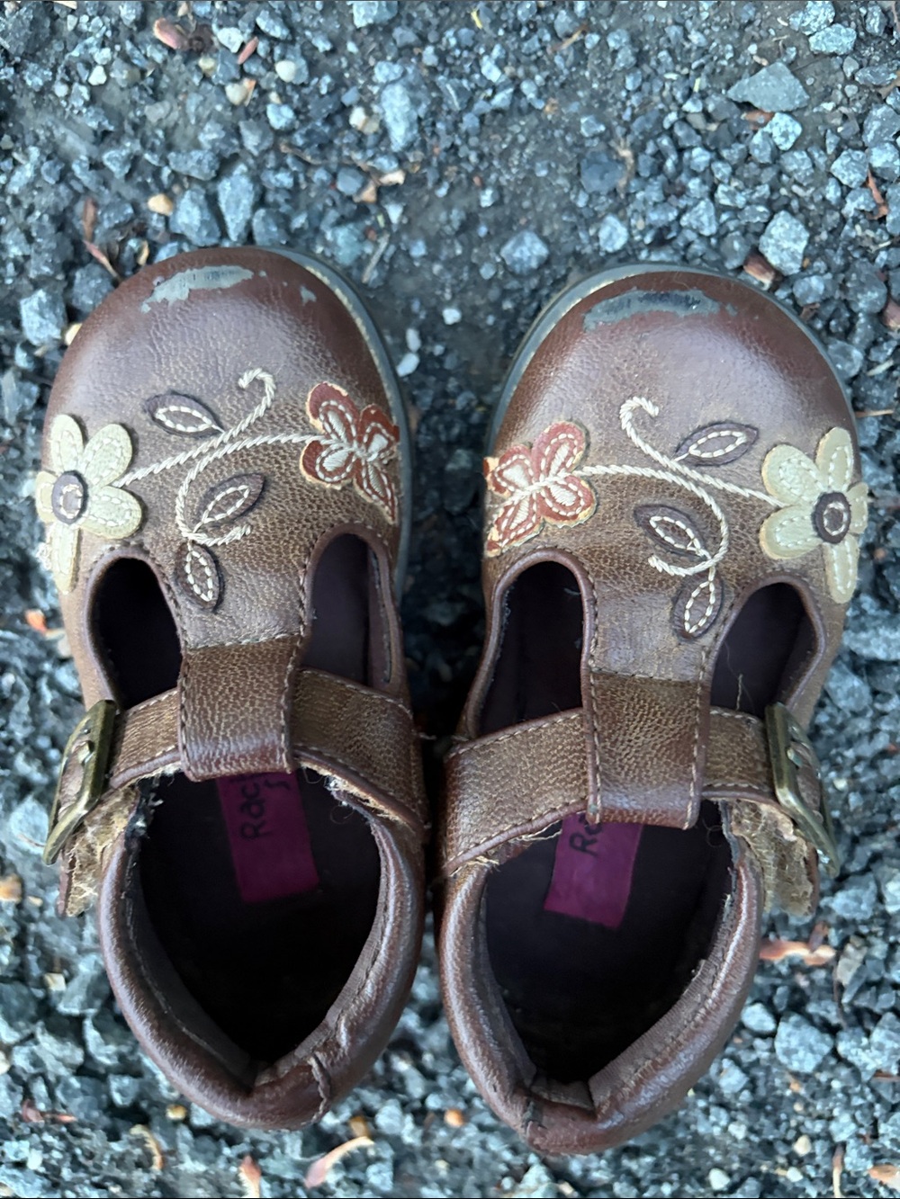 Rachel Shoes Brown Floral Embroidered Mary Janes